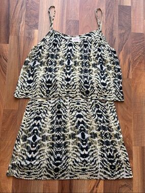 Parker Pleated Print Mini Dress Spaghetti Strap Layered Flowy Size M